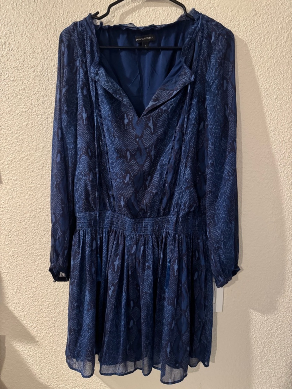 Banana Republic Navy Blue Printed Long-Sleeve Dress